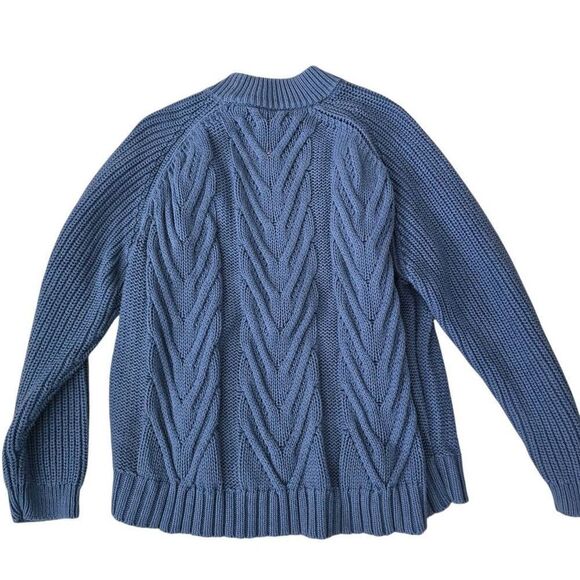 J. Crew Sweater Women's Large Blue Cable Knit Mock Neck Winter Thermal Pullover - Picture 6 of 6